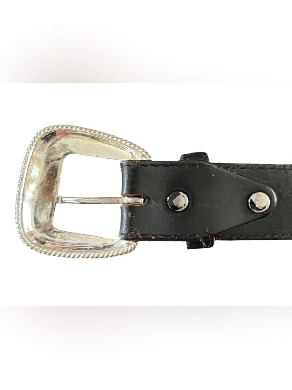 Western Leather Belt with Ornate Silver Conchos and Weaved Stiches Country Rodeo